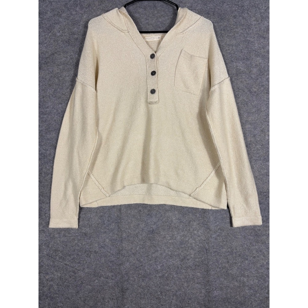 Uncharted Threads Textured Knit Henley‎ Hoodie Cream Size M